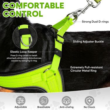 Світловідбиваючий поводок для собак середнього розміру BiPawTi, перезаряджуваний світловідбиваючий жилет для собак з 3 режимами освітлення - світлодіодна шлейка для собак, що світиться в темряві, для кемпінгу з собакою - зелене світло