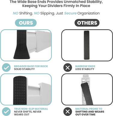 RAPTUROUS Adjustable Drawer Dividers, 8 inches high, expandable 13–22 inches, 6 pack, non-slip, for deep drawers in kitchen, bedroom, and closet (white)