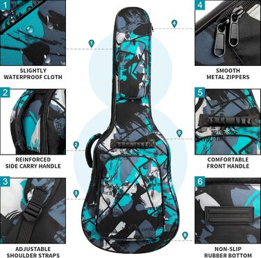 Чохол для гітари повного розміру 99 см (40 дюймів) - для акустичної та концертної гітари, Gigbag, 15 мм, водонепроникний, з двома кишенями, регульований плечовий ремінь, захист грифа