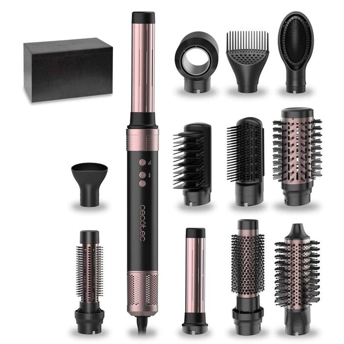 Фен-щітка Cecotec AirGlam Blue 12in1: 12 насадок, Coanda CeramicCare, 1400W, без пуху та пера