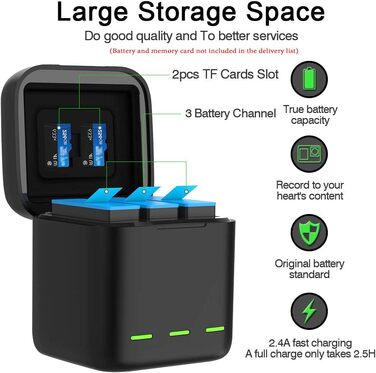 Зарядний пристрій для GoPro Hero 13 Black — 3-канальний зарядний пристрій з швидкою зарядкою, USB-C кабель. Сумісний з GoPro Hero 13 Black, оригінальним акумулятором (без акумулятора). Підходить для Hero 12/11/10/9