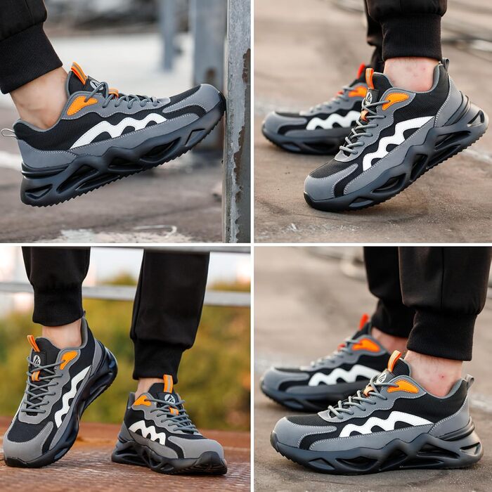 Черевики робочі чоловічі/жіночі, спортивні, дихаючі, з металевим носком, антиковзаючі, розмір EU 37-46 (38 EU, сірий)