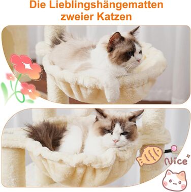 Котячий будиночок Heybly Kratzbaum: 100 см, з платформою, печерею, 2 гамаками та іграшками. Активний котячий будиночок, HCT006SG (Бежевий)