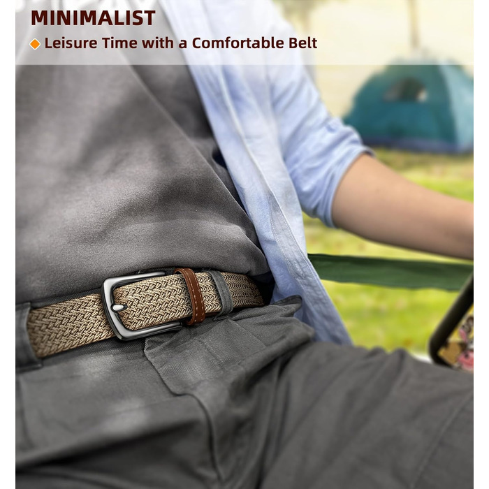 Плетені ремені KEMISANT 2 шт. для чоловіків та жінок, еластичні, тканинні, 35 мм, регульовані (бежевий/темно-сірий)