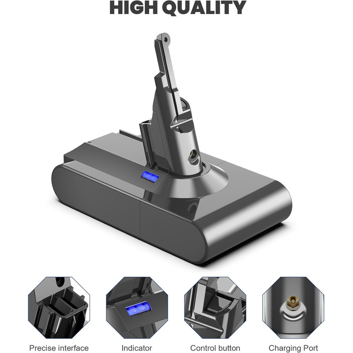 Запасний акумулятор 6000mAh для пилососа Dyson V6 (DC58, DC62, DC59, DC61, DC72, DC74, SV03, SV05, SV06, SV07, SV09) + 2 фільтри