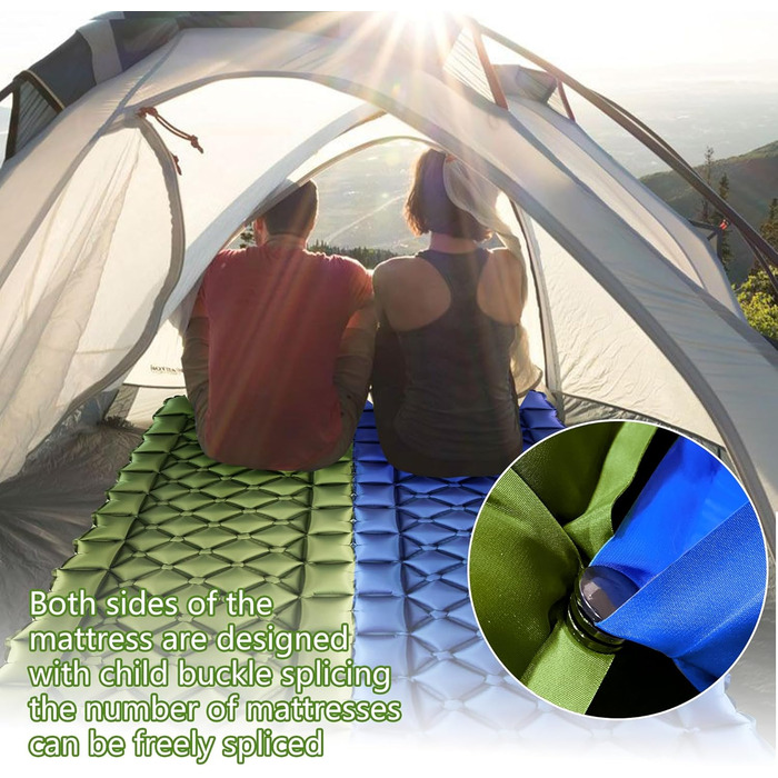 Каремат для кемпінгу та відпочинку на природі: самонадувний килимок, легкий, антипрокольний, з помпою та подушкою (армійний зелений)