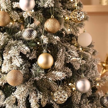 50 шт. прикраси на ялинку Valery Madelyn, 5 см, білий та золотий, з кріпленням, пластик, для ялинкової прикраси, знімна, міцна, сніжинки, для декору на Різдво