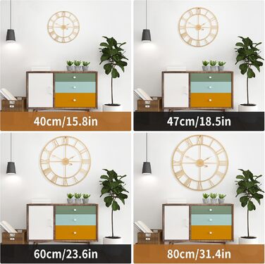 Mee 2ou Wall Clock Modern Nearly Silent Without Ticking Sounds - Diameter Roman Numerals Wall Clocks Modern Living Room Wall Clock Vintage For Bedroom Kitchen Office Country House Style Industrial Style (40CM, Gold)