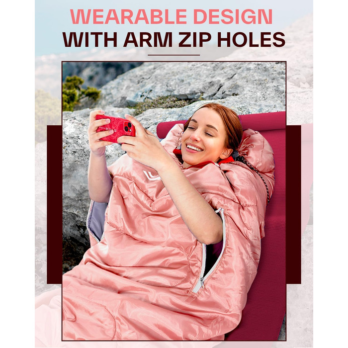 Сплячий мішок Sportneer Outdoor - ковдровий спальний мішок 3-4 сезони для дорослих, теплий, для кемпінгу, подорожей та активного відпочинку (200x85см, Рожевий)