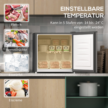 HOMCOM Mini Freezer 35 L Electric Freestanding Freezer Box 161 W Mini Freezer Chest Freezer Mini Refrigerator -14 to -24℃ 5-Stage Temperature Control 47 x 44.2 x 48.8 cm Grey | Aosom