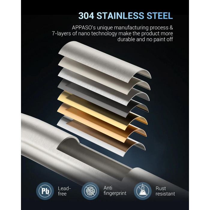 Змішувач для кухні APPASO 3-Wege, чорний, з нержавіючої сталі, 360° обертання, для фільтрації води