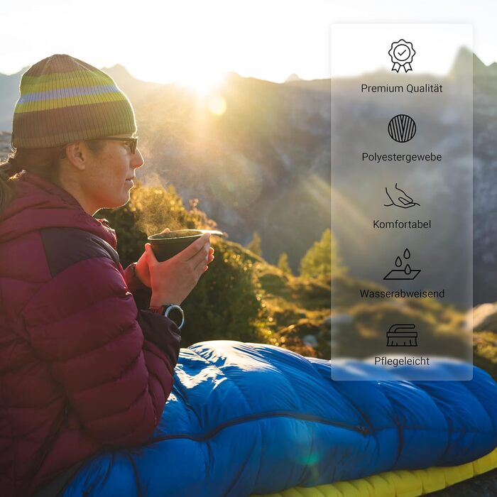 Спальний мішок MSports Premium Outdoor з ременем для перенесення - вибір на весну/літо (200GSM) або осінь/зима (300GSM) для кемпінгу, подорожей, фестивалів - теплий спальник-кокон оливкового кольору (Королівський блакитний, 200 GSM - весна/літо)