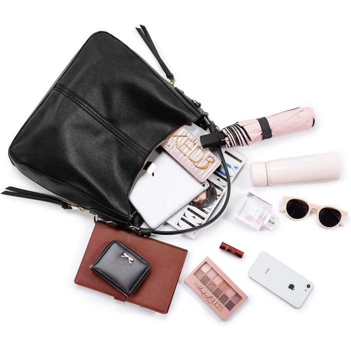 Жіноча сумка-шопер Reaer середнього розміру, чорна PU шкіра, сумка через плече, вінтажна Hobo Bag для роботи, офісу та покупок (L, Чорний)