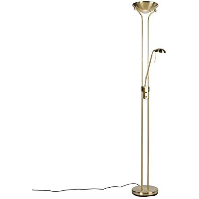 Сучасна торшер QAZQA Diva 2 Dimmer: золотий/латунний, з LED, димером та регулюванням світла. Ідеально для вітальні та спальні.
