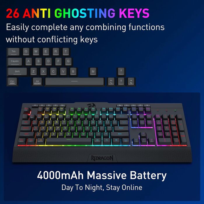 Redragon K628 Tri-Mode Механічна Клавіатура та Миша, RGB, 8000 DPI, S151 PRO