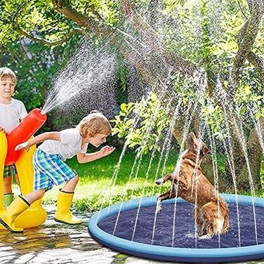 Dog pool for dogs, splash pool for pets, 100cm foldable sprinkler and splash play mat, dog splash pool, summer toy, spray cushion garden outdoor portable sprinkler
