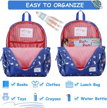 Дитячий рюкзак для школи Kinderrucksack для дівчаток та хлопчиків, 6-8 років, 1 клас, водонепроникний, 13 літрів, 29x12x38 см (Ракета)