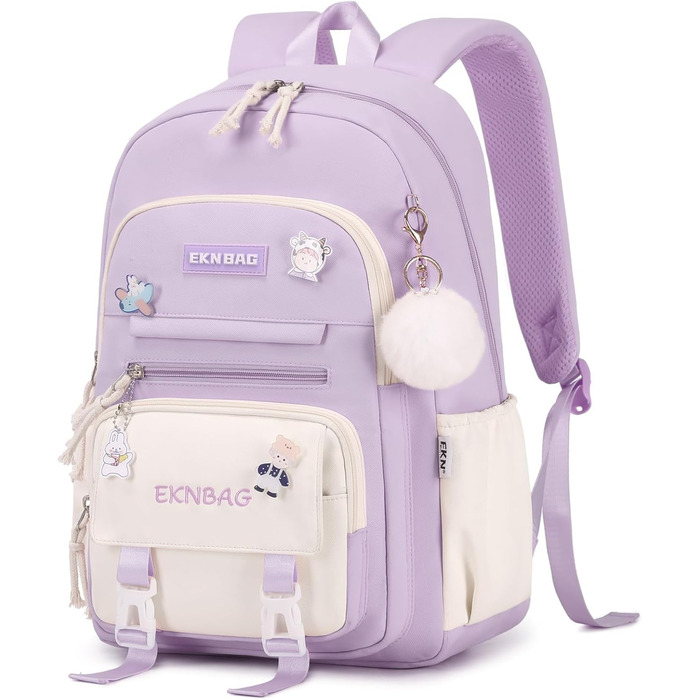 Шкільний рюкзак для дівчаток Tanou: велика місткість, нейлон, для 3-7 класів, Kawaii стиль, фіолетовий