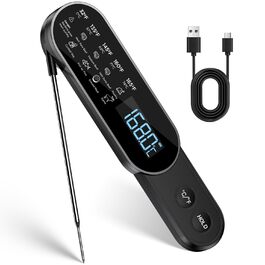 Бездротовий термометр для м'яса з миттєвим зчитуванням, ±0.3°C, IP67, для приготування на грилі, барбекю, кухні. Термометр для м'яса з LCD екраном
