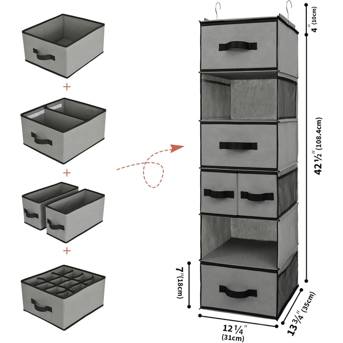 Органайзер для шафи GRANNY SAYS, сірий, з висувними ящиками, настінний, 1 шт.
