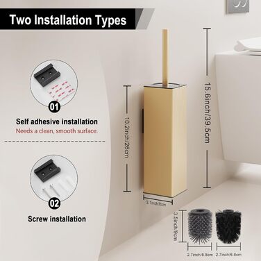 Настінна щітка для туалету BVL з кріпленням без свердління, набір з 2 насадки, силіконова щітка для унітазу, кутова, білий матовий колір