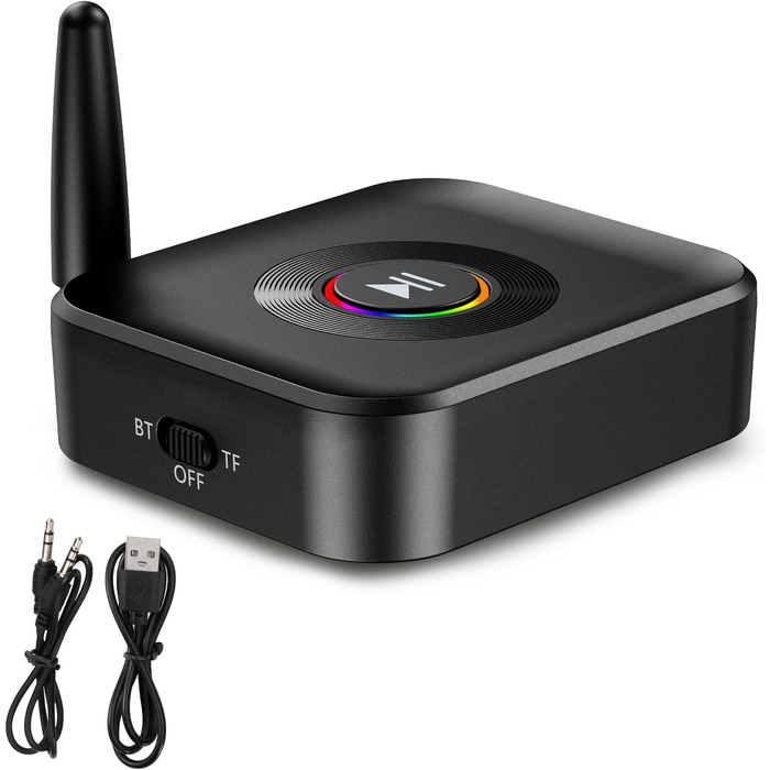 OQIMAX Bluetooth 5.1 Передавач/Приймач Аудіо з AUX/RCA/Оптикою, TF-карта, USB, для TV, Stereoanlage (Чорний)