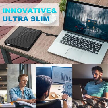 Зовнішній CD/DVD привід USB 3.0 Type-C з картридером SD/TF, портативний RW-записувач для ноутбука, ПК, MacBook (Windows, macOS, Linux) — Чорний
