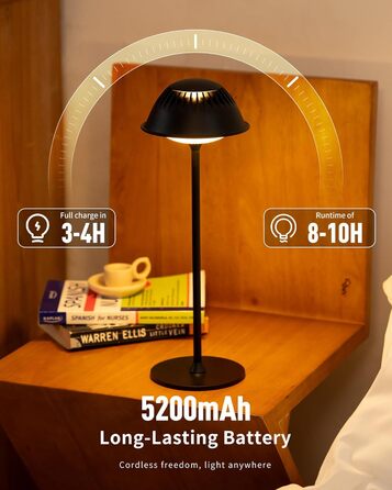 Світлодіодна настільна лампа бездротова LED для вулиці та дому, димована, з акумулятором 5200mAh, водонепроникна IP54, чорна (2 шт)