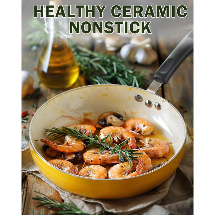 Набір каструль та сковорідок Cook N Home Antihaft, 10 шт. з керамічним покриттям, жовтий