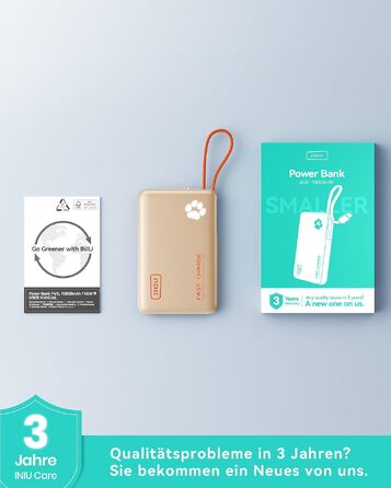 Повербанк INIU 10000mAh 45W з вбудованим кабелем USB-C, швидка зарядка для iPhone 17 16 Pro, Samsung S26 S25, Xiaomi, iPad (Зелений)