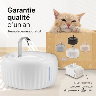 PrettyPaw фонтанчик для котів Aqua Flow Pro (білий) – тихий, BPA-free, 3л з LED та фільтром з активованого вугілля