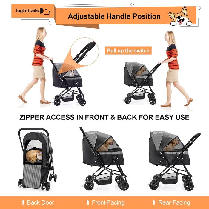 Складаний буги для собак, переноска для тварин до 20 кг, чорний. Підходить для собак та котів