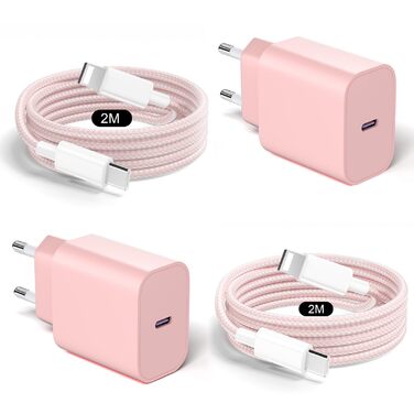Зарядний пристрій 20W USB-C з кабелем Lightning для iPhone 14/13/12/11/X/XR/XS/Mini/SE - 2 шт, Рожевий