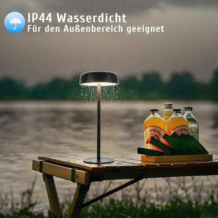 Настільна лампа на сонячній батареї з акумулятором LED, 2 шт, чорна. Бездротова, з димером, USB зарядка, IP44 для дому та вулиці