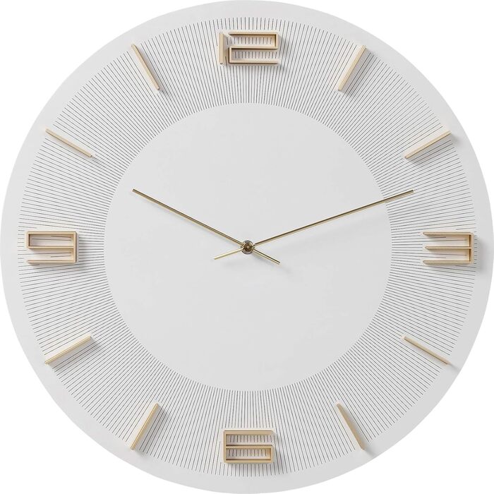 Kare Design Wall Clock Leonardo, /Gold, 49cm Diameter, Modern, Aluminum, Round, Clock for Living Room, Bedroom, Office, Battery not included (White)