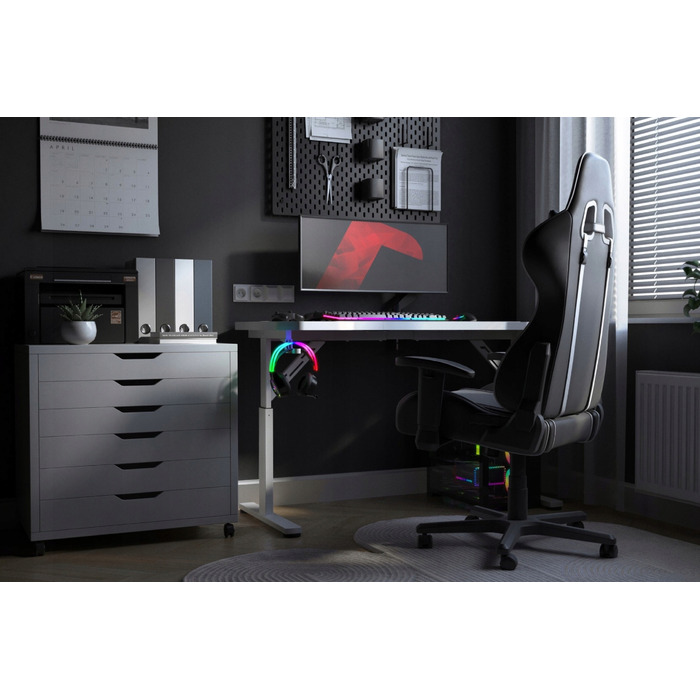 Ігровий підлітковий стіл з регулюванням висоти, карбоновий, білий, 120 см