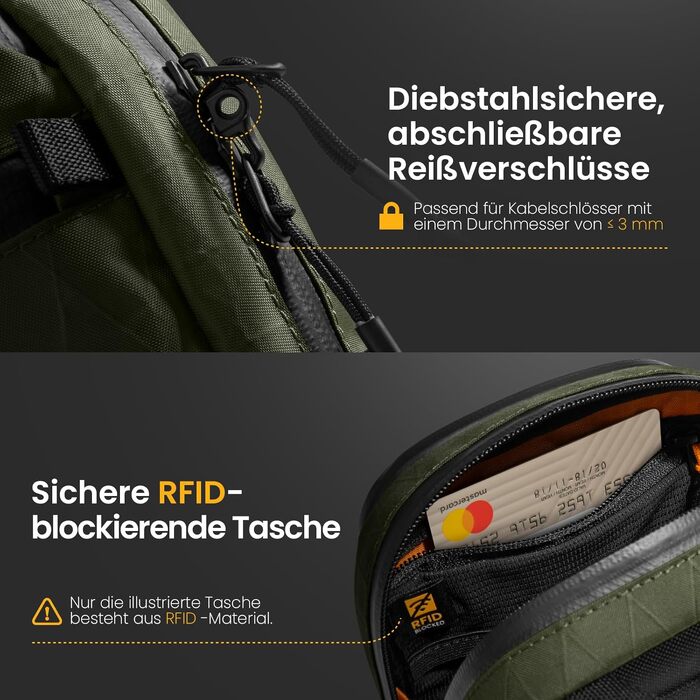 Сумка-месенджер tomtoc з RFID-захистом та антикрадіжкою, матеріал X-Pac, колір оливковий, унісекс