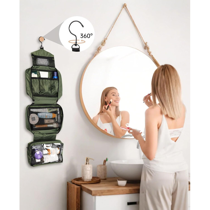 Сумка-органайзер для туалетних аксесуарів, велика дорожня сумка-мішечок для жінок та чоловіків, 4-в-1 водонепроникна, для подорожей/кемпінгу, армійний зелений