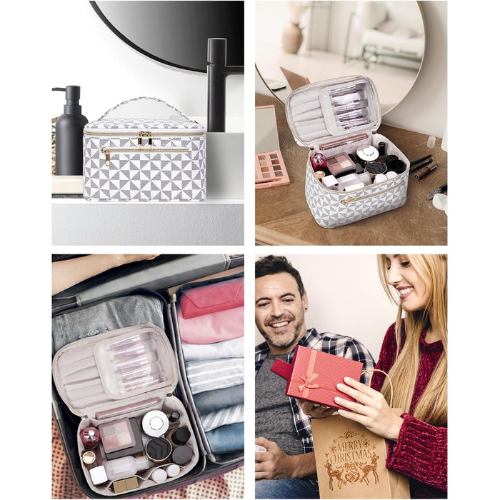 Косметичка для жінок, велика дорожня косметичка для макіяжу з відділенням для пензлів, органайзер, культиватор, шкіра PU, портативна сумочка для макіяжу, зелена (запатентовано) (шахматна дошка)