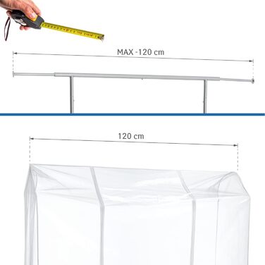 Tatkraft BIG Garment Rack Cover, Clothes Rack Cover, Plastic, Transparent, 2 Zippers, Extra Wide, cm (L120)