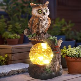 JJALIGHTS Solar Owl Figurine, Owl Garden Decor with Solar Ball, Waterproof for Outdoors, Balconies, Terraces, Gifts for Women, Men, Mom, Birthday, 24CM