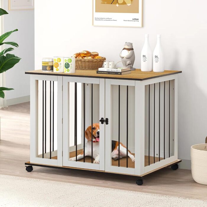 Тамбур для собак TUKAILAi, стильний будиночок для собак в інтер'єрі, клітка для собак, переноска для собак, білий та коричневий