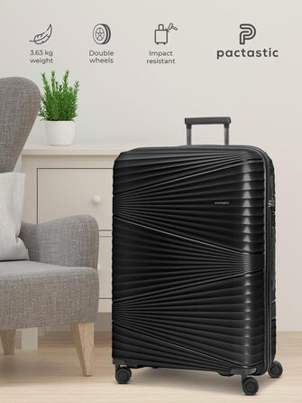 Ultra-light Hard Shell Checked Luggage | Large XL Trolley 50 x 32 x 75 cm | 103 Liters | 3.63 Kg Polypropylene | TSA Lock (Collection 02) (Black Metallic, Suitcase L (75 cm))