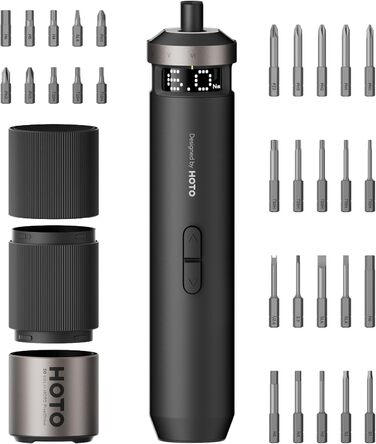 HOTO PixelDrive: Електродриль з інтелектуальним дисплеєм, 6 рівнів крутного моменту, 2000 mAh, USB-C, 30 біт, 1/4 Hex. Ідеально для ремонту електроніки та дому.