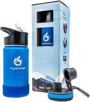 Stainless Steel Kids Water Bottle - BPA-Free Thermos Flask with 2 Leak-Proof Caps (Straw & Sport) - 350ml (Sky Blue)