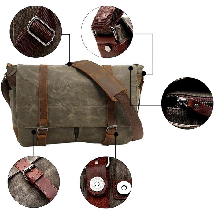 Водонепроникна фотосумка Neuleben для DSLR, наплічна, вінтаж, велика, з канвасу та шкіри, зелена