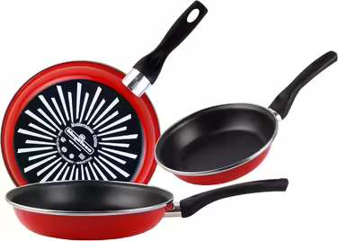 MAGEFESA Grana Frying Pan Set, 3-piece, 18/20/24 cm, enameled steel, red exterior, two-layer non-stick coating, suitable for all cooktops, especially induction, 50% energy saving.