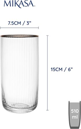 Кришталеві келихи MIKASA Sorrento з золотим обідком, 375 мл, набір 4 шт. (без свинцю)