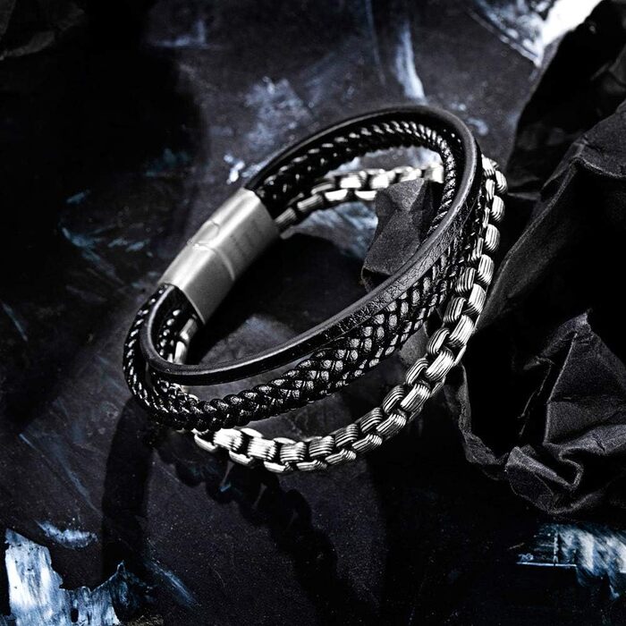 Чоловічий шкіряний браслет Murtoo з нержавіючої сталі: чорний та коричневий, магнітний замок 20 см