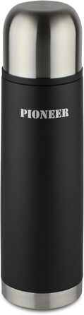 Pioneer Stainless Steel Insulated Flask with Button Lid & Drinking Cup - 1.0L Double-Walled Vacuum Insulation - Keeps Hot for 8 Hours, Cold for 24 Hours - Leakproof, BPA-Free - Black, 1000ml